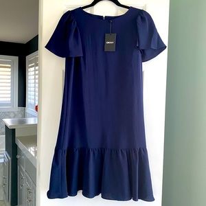 NWT DKNY Navy Ruffle Dress Size 2